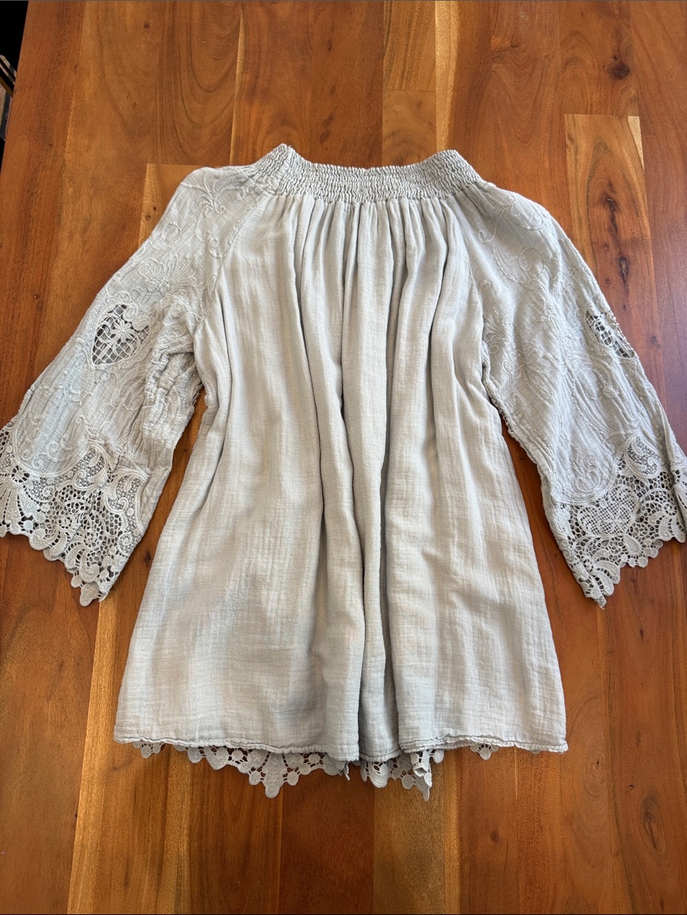 Saks Fifth Avenue Light Gray Lace-Trim Smocked Peasant Tunic - Picture 11 of 13